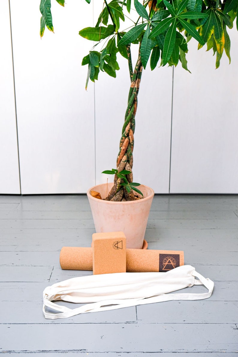 MyogaMat Natural Cork Yoga Mat, Yoga Block and Canvas Carry Bag