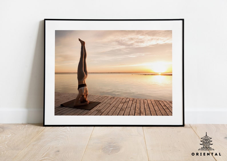 Digital Print – Yoga Session at Sunset Sea Beach Mat Oriental Wall Art Printable Poster Decor Prints Paint Instant Download