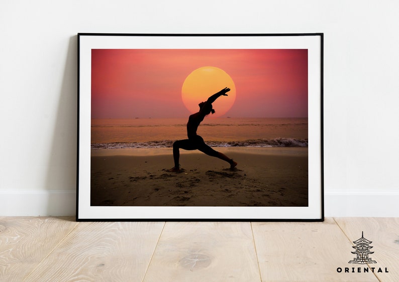 Yoga Session at Sunset Sea Beach Mat Brick Oriental Wall Art Printable Digital Poster Decor Prints Paint Instant Download
