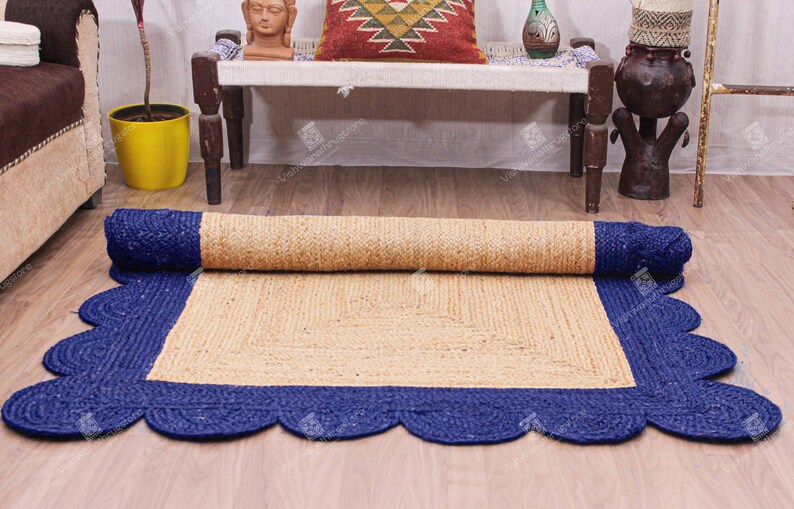 Indian Handwoven Square Jute Rug, Naural Fiber Yoga Mat, Bohemian Doormat, Turkish Rug, Living Room Rug, Vintage Rug, Rectangle Jute Carpet