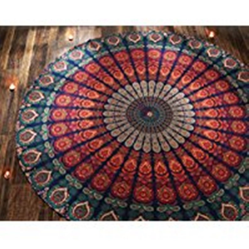 Indian Mandala Circle Round Roundie Beach Picnic Throw Table Cloth Boho Hippie Blanket Bohemian Yoga Mat Throw Wall Hanging Table Cloth