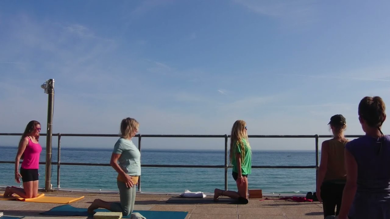 A 1 hour Yoga class at Porthmeor beach St Ives with Iyengar yoga teacher Lucy Aldridge