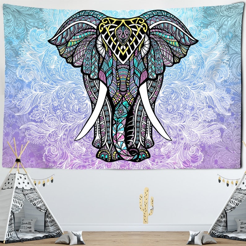 Gaiafy.com Indian Style Elephant Tapestry Wall Hanging Yoga Mat for Home Bedroom Decor Mandala Psychedelic Polyester Tapestry
